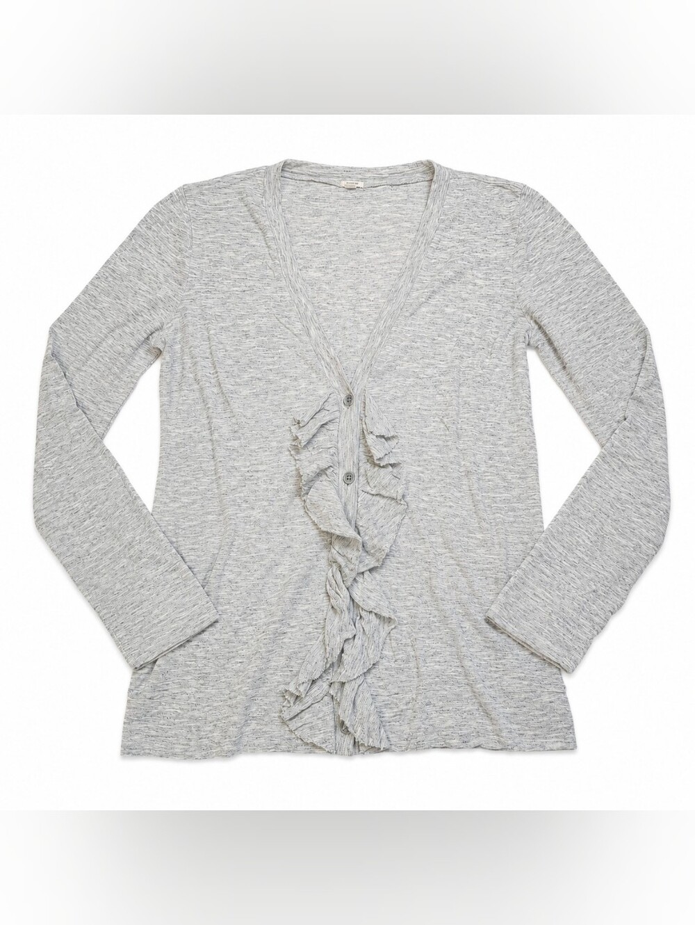 J. Crew Gray Ruffle-Front Long Sleeve Cardigan